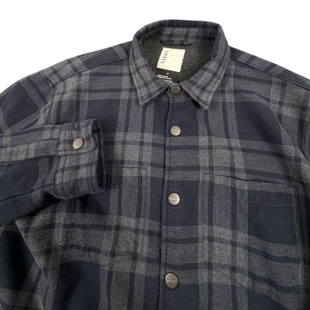 Vuori Range Shirt Mens Jacket Plaid Fleece Lined Snap Front Flannel Gray Blue M